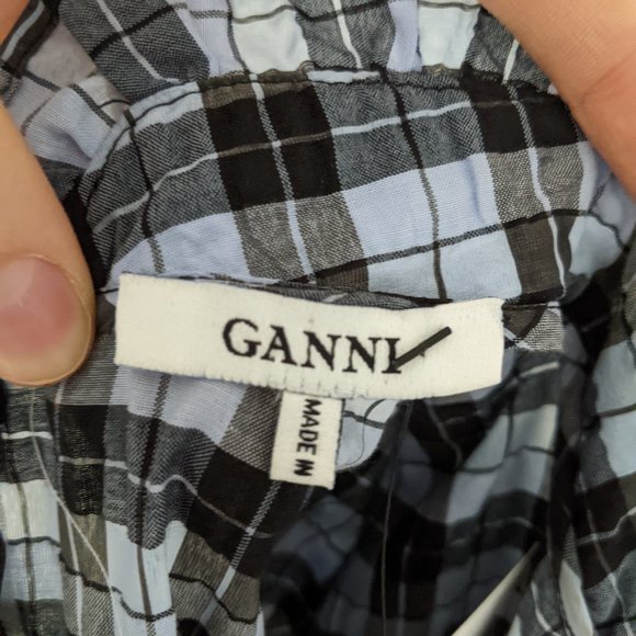 GANNI Charron dress in Serenity Blue. Plaid mini dress. - Picture 3 of 4